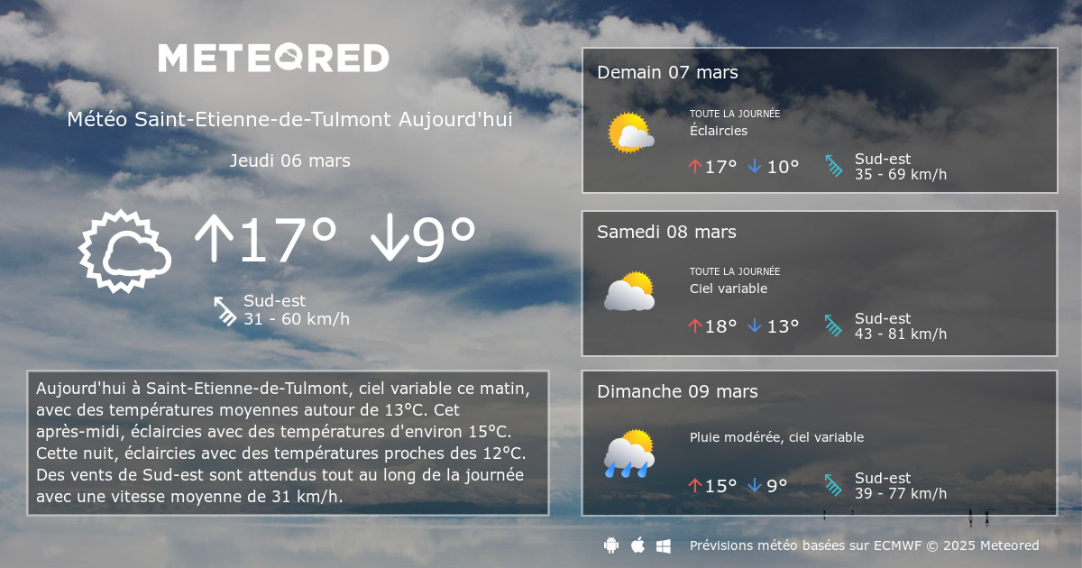 Meteo Saint Etienne De Tulmont 14 Jours Tameteo Com Meteored