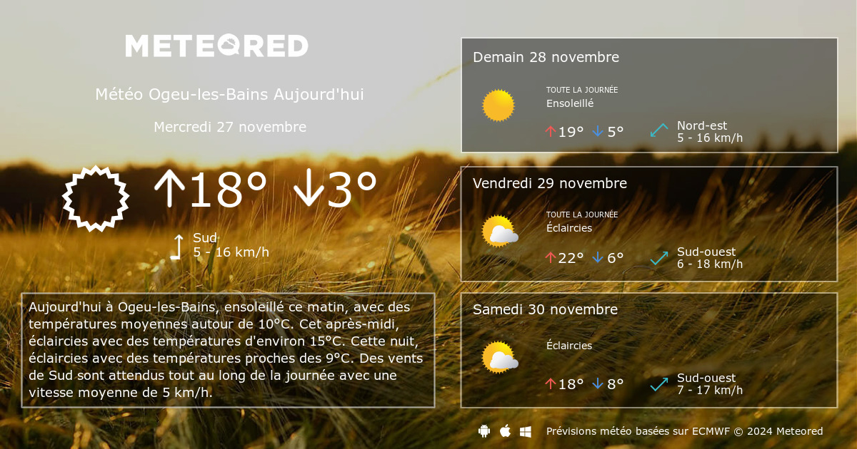 Meteo Ogeu Les Bains 14 Jours Tameteo Com Meteored